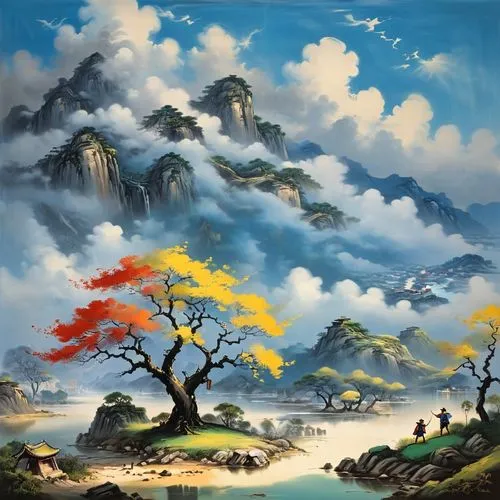 mountain scene,mountain landscape,landscape background,mountainous landscape,fantasy landscape,yiping,jianfeng,high landscape,alpine landscape,autumn landscape,rongfeng,paisaje,huaicheng,autumn mountains,huangshan,moc chau - son la,yanzhao,coastal landscape,khokhloma painting,chuseok,Conceptual Art,Daily,Daily 24