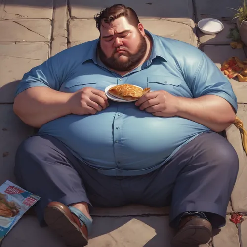 A fat and hungry man. Sleeping on the ground,gluttony,junk food,diet icon,blueberry pie,fat,greek in a circle,greek,appetite,fatayer,weight control,big hamburger,buffet,no food,pie,keto,diet,disney ba