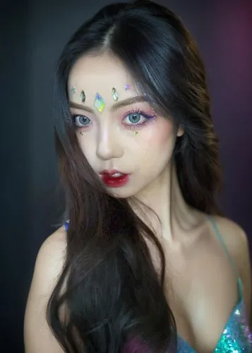 asian costume,asian woman,eyes makeup,asian vision,neon makeup,hara