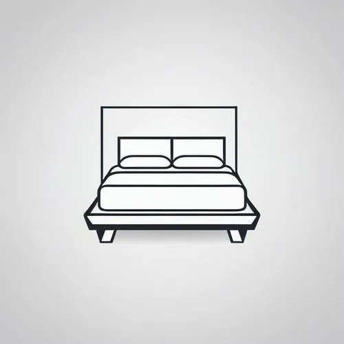 Design a minimalist 3D logo featuring a bed with the word "BEDROOM" positioned underneath in a simple, sans-serif font. Utilize clean black and white lines to maintain a modern and sophisticated aesth