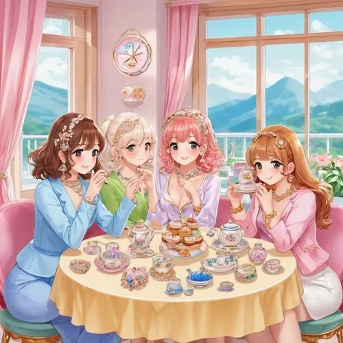 tea party,tea party collection,afternoon tea,high tea,tea service,doll's festival,tearoom,doll kitchen,flower tea,coffee tea illustration,tea time,tea ceremony,tea set,watercolor cafe,teatime,garden party,hydrangeas,blooming tea,picnic,lucky tea,Illustration,Japanese style,Japanese Style 01