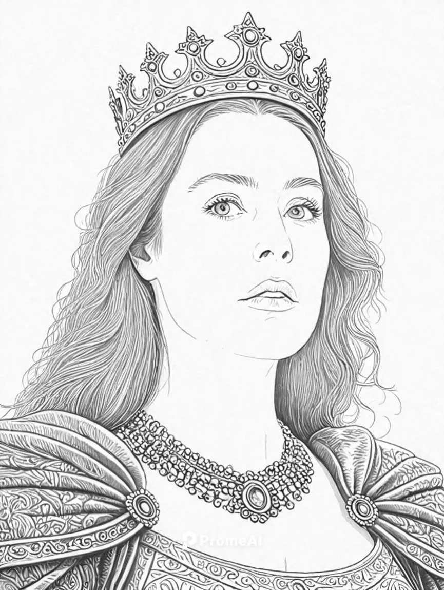 an adult size portrait of princess elizabeth the queen in an ornate dress,margaery,margairaz,aslaug,renly,aethelred,catelyn,Design Sketch,Design Sketch,Detailed Outline