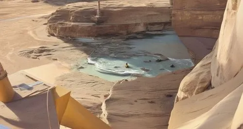 the water has formed pools on it in the desert,nalut,timna park,nabataean,qeshm,al siq canyon,wadi