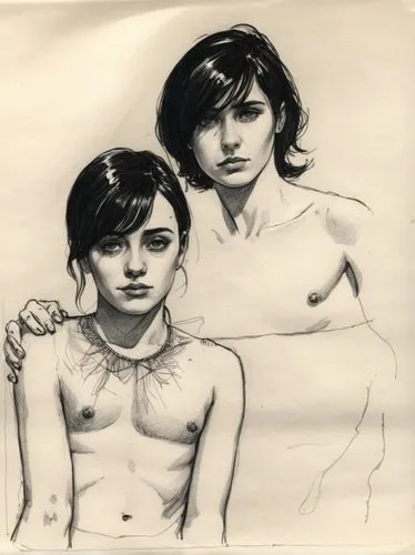 Rough hand-drawn sketch in black pen,kitaj,cocorosie,boy and girl,adolescentes,charcoal drawing,young couple,bakst,drypoint,hijras,little boy and girl,charcoal,farrokhzad,tusche indian ink,adam and ev