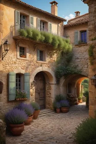 provencal,provence,tuscan,provencal life,luberon,pienza,stone houses,volterra,toscane,casabella,tuscany,auberge,provencale,toscana,home landscape,3d rendering,mougins,courtyard,occitan,cobblestone,Conceptual Art,Fantasy,Fantasy 11