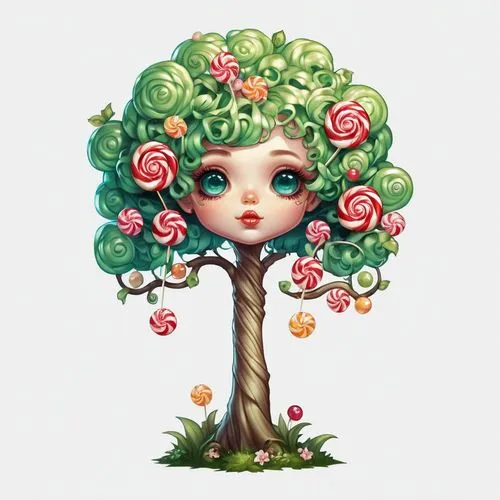 linden blossom,dryad,girl with tree,flourishing tree,strawberry tree,peach tree,Illustration,Abstract Fantasy,Abstract Fantasy 11