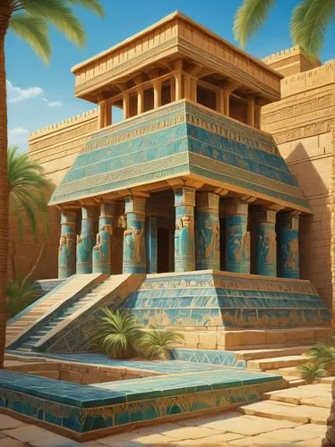 egyptian temple,karnak,pharaonic,palace of knossos,artemis temple,knossos,neferhotep,wadjet,karnak temple,pharaon,mesopotamian,viminacium,sumeria,mastabas,mastaba,ziggurat,merneptah,hieratic,greek temple,dendera,Illustration,Japanese style,Japanese Style 12