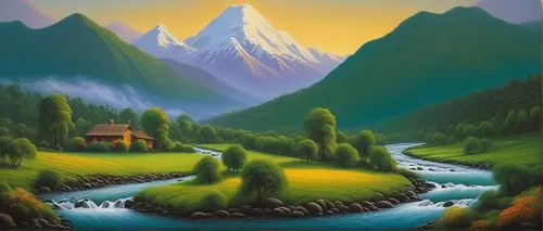 mountain scene,salt meadow landscape,mountain landscape,mountainous landscape,river landscape,landscape background,mountain pasture,mountain village,annapurna,mountain river,rural landscape,khokhloma painting,mountain valley,nature landscape,natural landscape,high landscape,home landscape,himalaya,the landscape of the mountains,mountain meadow,Art,Artistic Painting,Artistic Painting 02