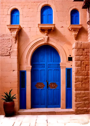 Western-style building, Israel architecture, stone walls, arches, domes, intricate carvings, vibrant blue windows, ornate doors, narrow streets, afternoon sunlight, warm color tone, shallow depth of f