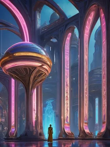 futuristic art museum,futuristic landscape,sanctum,arcology,sci fiction illustration,futuristic architecture,imaginarium,pillars,gallifrey,cosmos field,praetorium,cosmos,stargates,fantasy city,coruscant,temporum,silico,concept art,citadels,magorium,Unique,Design,Character Design