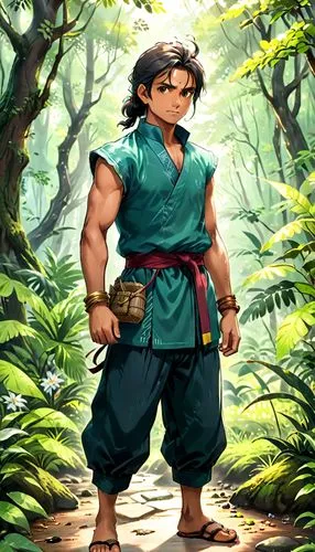 mowgli,male character,aladha,aladin,tarzan,siam fighter,xing yi quan,ramayan,bodhi,takikomi gohan,the wanderer,wuchang,son goku,monk,game illustration,warrior east,indian monk,swordsman,yi sun sin,world digital painting,Anime,Anime,General