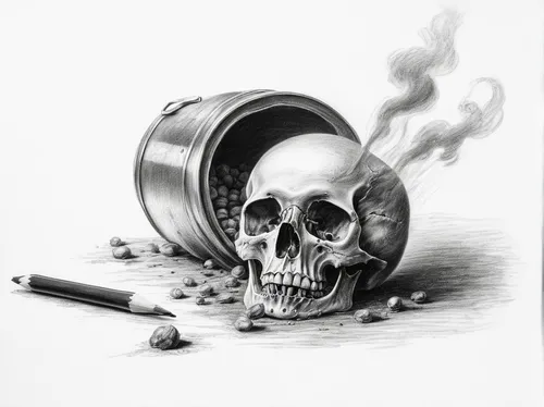 skull drawing,pencil art,charcoal pencil,pencil drawings,charcoal drawing,pencil drawing,smoke art,graphite,pencil and paper,skull illustration,burning cigarette,skull bones,scull,memento mori,vanitas,charcoal,smoker,skull and crossbones,bellow's smoker,calavera,Illustration,Black and White,Black and White 35