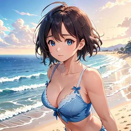 beach background,niijima,honolulu,ocean background,beach scenery,kumiko,Anime,Anime,Realistic