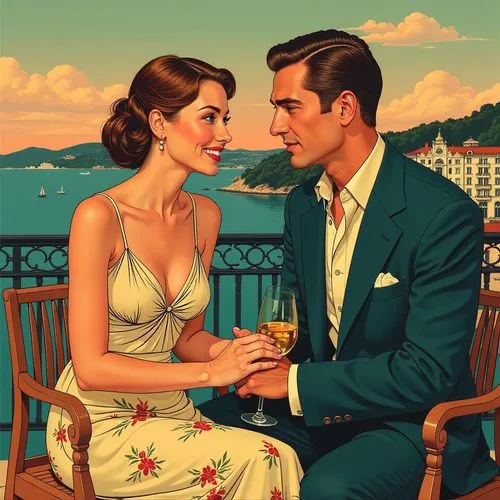 vettriano,vintage man and woman,vintage boy and girl,romantic portrait,amants,roaring twenties couple,Illustration,American Style,American Style 04