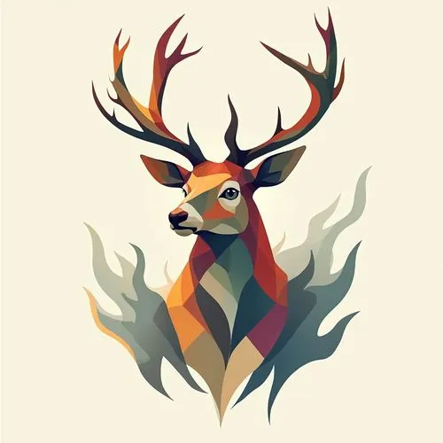 “Design an abstract vector illustration of a deer, focusing on stylized shapes and patterns to convey the essence of the animal in a unique and modern way. The deer’s form should be represented with c