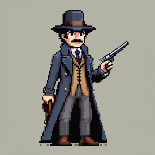 layton,blunderbuss,pixel art,uberti,gunslinger,rebgun,micawber,gruffudd,sartana,django,borsalino,shootist,hilbert,gunfighter,pixelgrafic,mafioso,hickok,sherlock holmes,jigen,oddjob