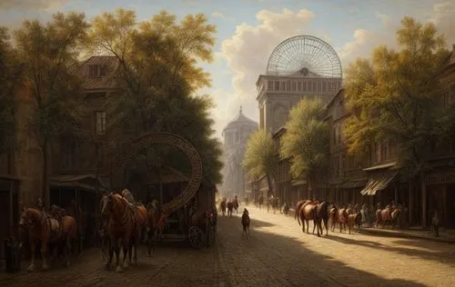 horses in the streets at food market,caravanserai,damascus,souq,street scene,souk,cairo,bazaar,caravansary,medieval street,delft,constantinople,the market,grand bazaar,universal exhibition of paris,th