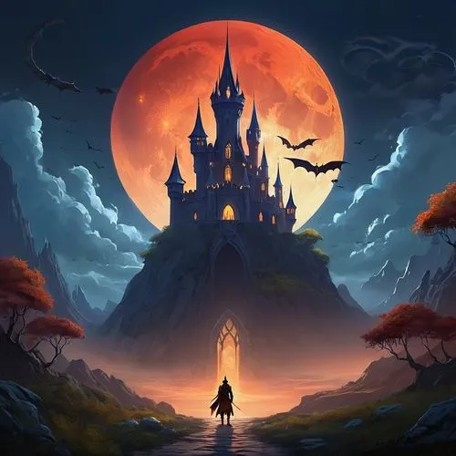 halloween background,castlevania,fantasy picture,halloween wallpaper,ghost castle,haunted castle,Illustration,Realistic Fantasy,Realistic Fantasy 01