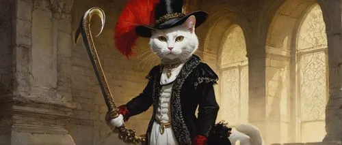 napoleon cat,aristocrat,cat european,figaro,town crier,white cat,cat sparrow,cat warrior,musical rodent,cat-ketch,animals play dress-up,tea party cat,the carnival of venice,mozartkugel,anthropomorphized animals,napoleon bonaparte,cartoon cat,straw mouse,the cat,bellboy,Illustration,Paper based,Paper Based 23