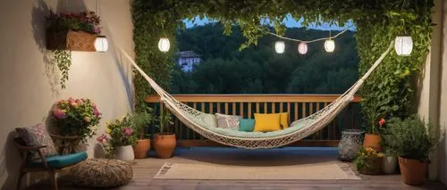 garden swing,hanging chair,hammock,balcony garden,porch swing,hanging plants,climbing garden,canopy bed,hanging swing,hammocks,hanging plant,cabana,pergola,hanging lantern,bamboo curtain,nursery decoration,wooden swing,hanging lamp,outdoor sofa,children's bedroom,Photography,General,Natural