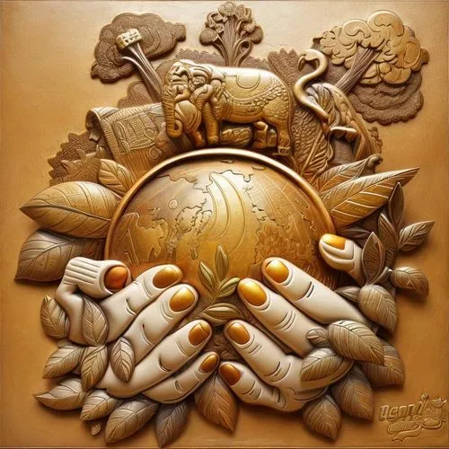 bas relief sculpture,colorfull,perfect,a painting of a gold globe with lots of decorations,armorial,frescobaldi,russian coat of arms,wappen,coat arms,crest,Common,Common,Natural