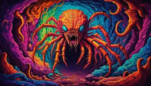 tarantula,polyp,scorpio,zodiac,deep sea,symbiotic,calamari,smaland hound,sea devil,predator,apiarium,the thing,corona virus,supernatural creature,organism,parasite,tentacles,abyss,kraken,iridigorgia,Conceptual Art,Oil color,Oil Color 23