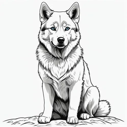 samoyedic,atka,dog line art,dog illustration,canidae,graywolf,Illustration,Black and White,Black and White 29