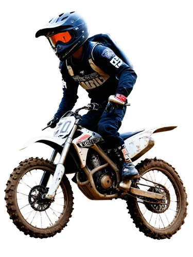 Dirt bike, racing, motocross, dynamic pose, flying mud, realistic wheels, metallic body, glossy paint, ripped knee pads, worn gloves, helmet with visor, shaded face, intense expression, low-angle shot