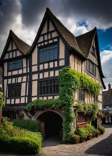 timber framed building,ightham,cecilienhof,elizabethan manor house,lavenham,chilham,agecroft,ledbury,canterbury,half-timbered house,goudhurst,half timbered,shrewsbury,wightwick,timbered,tichborne,dunster,chequers,cookham,brewood,Art,Artistic Painting,Artistic Painting 37