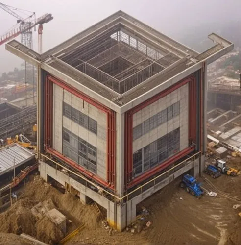 building under construction, construction site, caterpillar machinery, yellow helmet workers,snohetta,steel construction,building construction,construction site,prefabrication,falsework,constructorul,