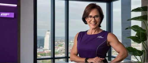 Anytime Fitness, architectural design manager, mature lady, 35yo, fit physique, short brown hair, elegant glasses, minimal makeup, white business casual wear, standing, posing with arms crossed, confi