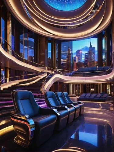 cinema seat,spaceship interior,ufo interior,movie theater,movie theatre,tv set,livingroom,modern living room,seats,luxe,living room,theater stage,spectator seats,apartment lounge,empty theater,sky space concept,lounge,sofa set,futuristic,seating,Illustration,Paper based,Paper Based 12