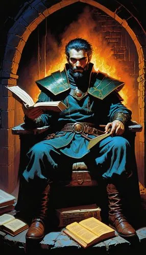 80s dark fantasy book illustration art dungeons and dragons style of painting, mizard sitting in his chair with a book on his hand



,mordenkainen,gutenberg,vetinari,alatriste,moghul,lechuck,gamebook