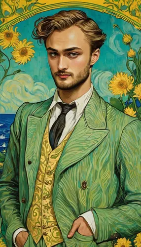 vincent van gough,persian poet,post impressionism,vincent van gogh,yellow rose background,oil on canvas,aa,felix,flower painting,leonardo devinci,yellow garden,oil painting on canvas,italian painter,leonardo,artist portrait,meticulous painting,art,flowered tie,the garden marigold,portrait background,Illustration,Retro,Retro 13