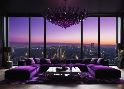 purple wallpaper,sky apartment,great room,rich purple,penthouses,purple and pink,purple landscape,purple,livingroom,purple frame,purples,apartment lounge,interior design,purpleabstract,modern room,modern decor,living room,skyloft,light purple,chandelier,Photography,Fashion Photography,Fashion Photography 08