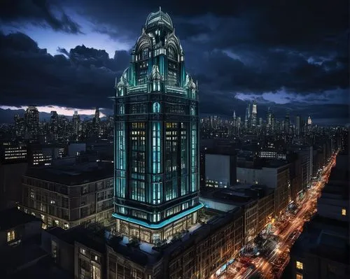 gotham,electric tower,renaissance tower,tequendama,arkham,pc tower,manizales,ulaanbaatar centre,3d rendering,foshay,barad,samaritaine,the energy tower,oscorp,vedado,metropolis,gothams,citibank,skycity,edificio,Illustration,Retro,Retro 03