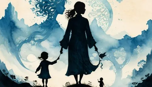 children's fairy tale,capricorn mother and child,mermaid silhouette,scythe,a collection of short stories for children,couple silhouette,alice in wonderland,silhouette art,the silhouette,mystery book cover,silhouettes,halloween silhouettes,book cover,the little girl,swath,garden silhouettes,underworld,shinigami,alice,little girl and mother,Art,Artistic Painting,Artistic Painting 48