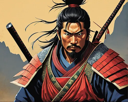 Write a thrilling story about a brave samurai named Ryuma as he embarks on a dangerous quest to defeat a powerful demon and save his village.,yi sun sin,samurai,samurai fighter,goki,swordsman,shuanghu