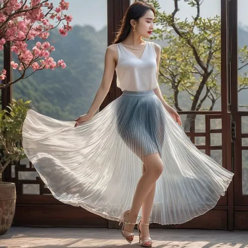 ballet tutu,hoopskirt,tulle,tutu,xuan lian,shuai jiao,white silk,girl in a long dress,rou jia mo,overskirt,phuquy,see-through clothing,ballerina,miss vietnam,white skirt,elegant,white and blue china,twirling,airy,women fashion,Photography,General,Natural