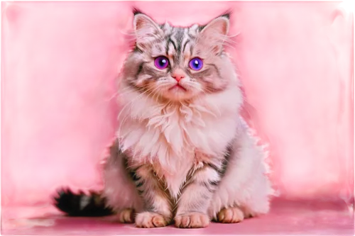 pink cat,turkish angora,siberian cat,british longhair cat,cats angora,maincoon,american bobtail,birman,domestic long-haired cat,breed cat,kurilian bobtail,the pink panter,cat image,cat vector,selkirk rex,feline look,cat with blue eyes,cat portrait,blue eyes cat,pink background,Conceptual Art,Fantasy,Fantasy 31