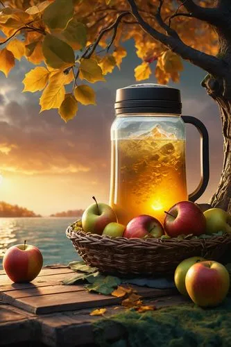 autumn background,autumn still life,nature background,apple juice,water background,product photography,Photography,General,Fantasy