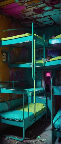 abandoned room,motel,bunk bed,ufo interior,dormitory,sleeping room,holiday motel,hostel,syringe house,abandoned place,children's bedroom,acid lake,bunk,neon ghosts,rooms,abandoned places,mattress,colored lights,abandoned,nightclub,Conceptual Art,Sci-Fi,Sci-Fi 29