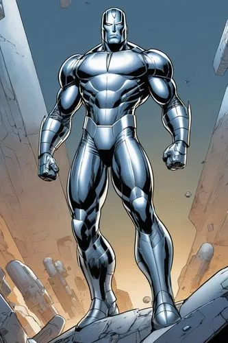 silver surfer,steel man,colossus,war machine,steelman,iron,Illustration,American Style,American Style 13