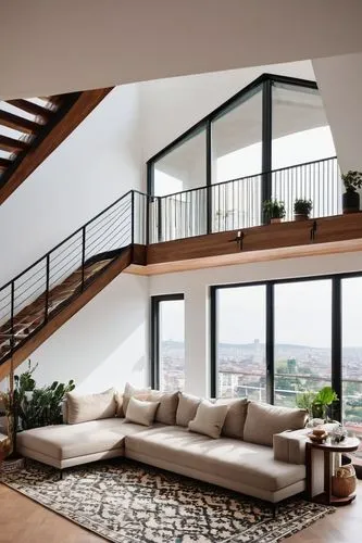 loft,banisters,penthouses,contemporary decor,modern living room,balustrades,home interior,block balcony,interior modern design,modern decor,living room,luxury home interior,mid century modern,balcony,lofts,livingroom,outside staircase,family room,apartment lounge,wooden stair railing,Conceptual Art,Daily,Daily 11