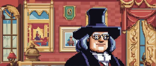 pixel art,glasses penguin,butler,shopkeeper,stovepipe hat,aristocrat,magistrate,pixelgrafic,clerk,clockmaker,town crier,bellboy,barrister,top hat,apothecary,merchant,game illustration,attorney,grandfather clock,concierge,Unique,Pixel,Pixel 01