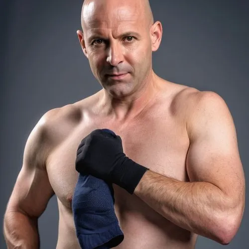 A bald middle aged man holding a weighted sock,pankration,kickboxing,striking combat sports,combat sport,shoot boxing,danila bagrov,photography,berger picard,siam fighter,chess boxing,muay thai,itamar