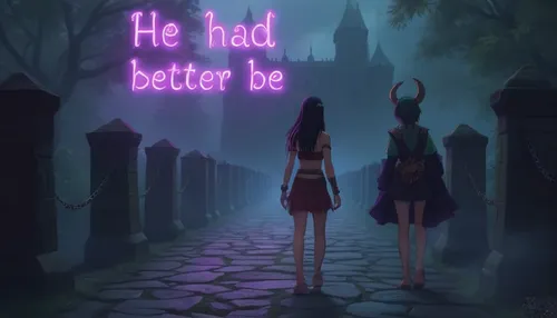 Two women walk towards a castle.,marceline,homare,monogatari,hanako,hisako,bioshock,easter banner,alice in wonderland,xxxholic,albedo,muzaka,halloween banner,background image,halloween background,baud