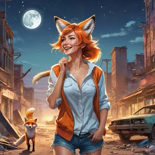 felo,orange tabby cat,fox,cartoon,foxgirl,fun,Illustration,Japanese style,Japanese Style 19