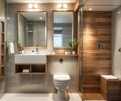 solo hay un espejo, el mueble es para guardar cosas , las paredes y el piso deberen atener colores claros
,this bathroom has a toilet, mirror and other things in it,modern minimalist bathroom,luxury b