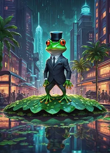 frog background,hazama,frog king,frog man,man frog,tux,Unique,3D,Isometric